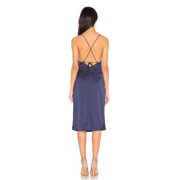 Superdown Frida Side Slit Dress Navy Blue Midi Satin Sleeveless Sz M - Picture 3 of 12
